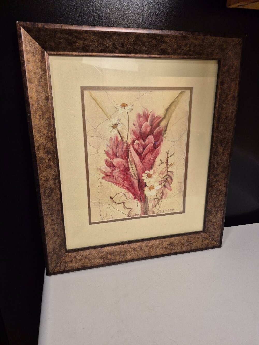 VINTAGE BOTANICAL FLORAL FRAMED PRINT TITLED "GINGER" BY ARTIST CHERI BLUM